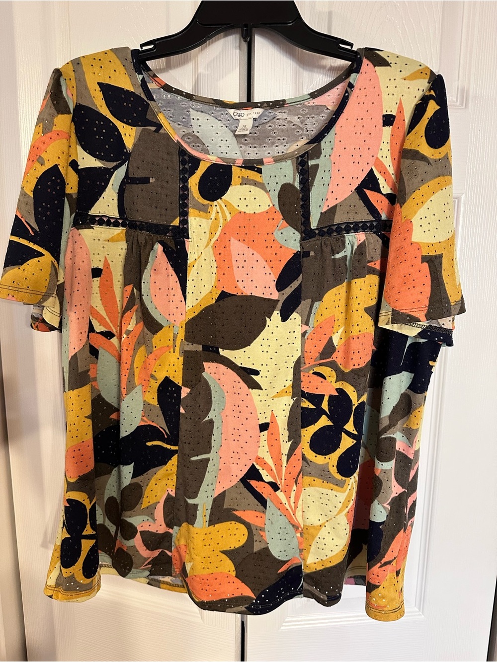 Multicolor Floral Scoop Neck Women's Top - Pink/Yellow/Blue Size XL